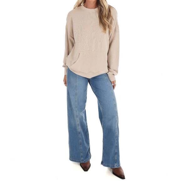 NEW FREE PEOPLE slow it down long sleeve pullover sweater in morning oat - Picture 3 of 8